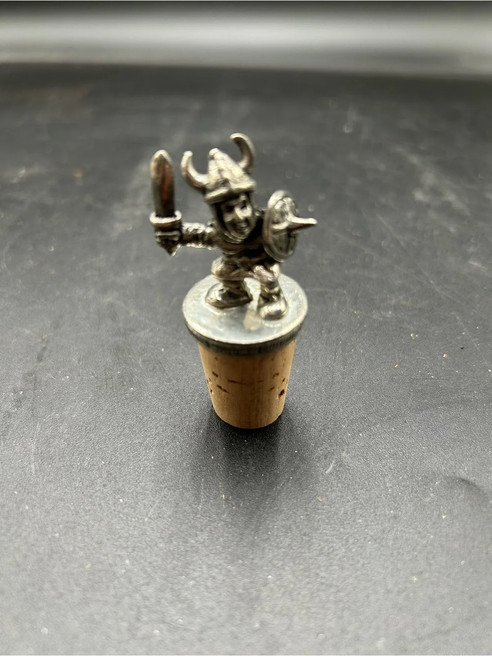 Miniature Viking Bottle Stopper - pewter Silver Metal on wine Cork